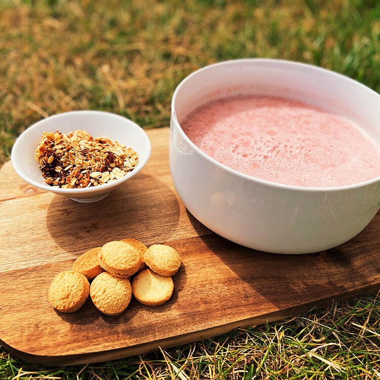Vegansk koldskål med granola og kammerjunkere